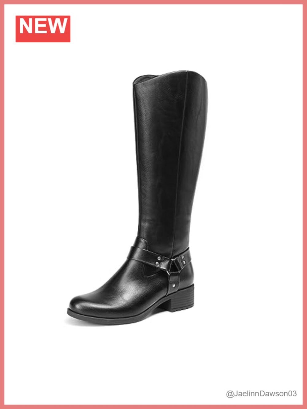 Womens Knee High Motorcycle Boots Faux Leather Low Heel Comfortable